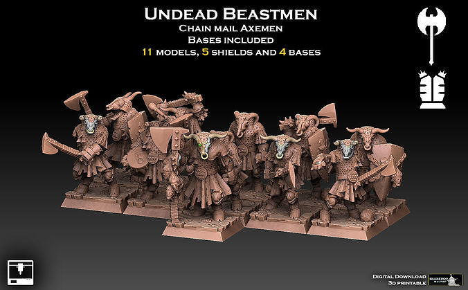 Undead Beastmen Chain Mail Axemen 3D print model