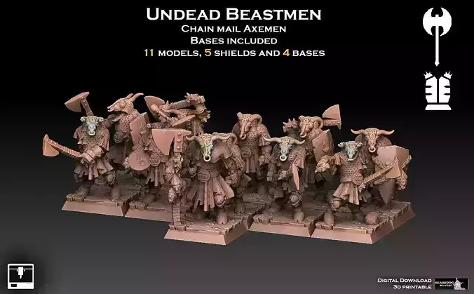 Undead Beastmen Chain Mail Axemen 3D print model Undead Beastmen Chain Mail Axemen 3D print model