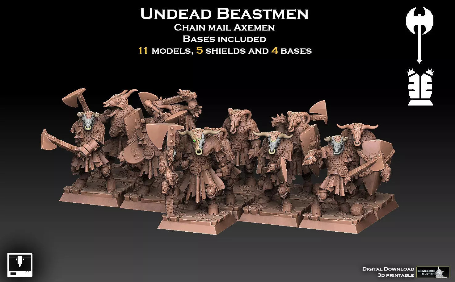 Undead Beastmen Chain Mail Axemen 3D print model_0
