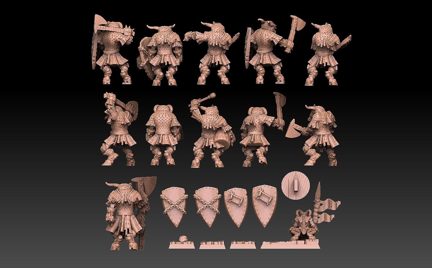 Undead Beastmen Chain Mail Axemen 3D print model_2