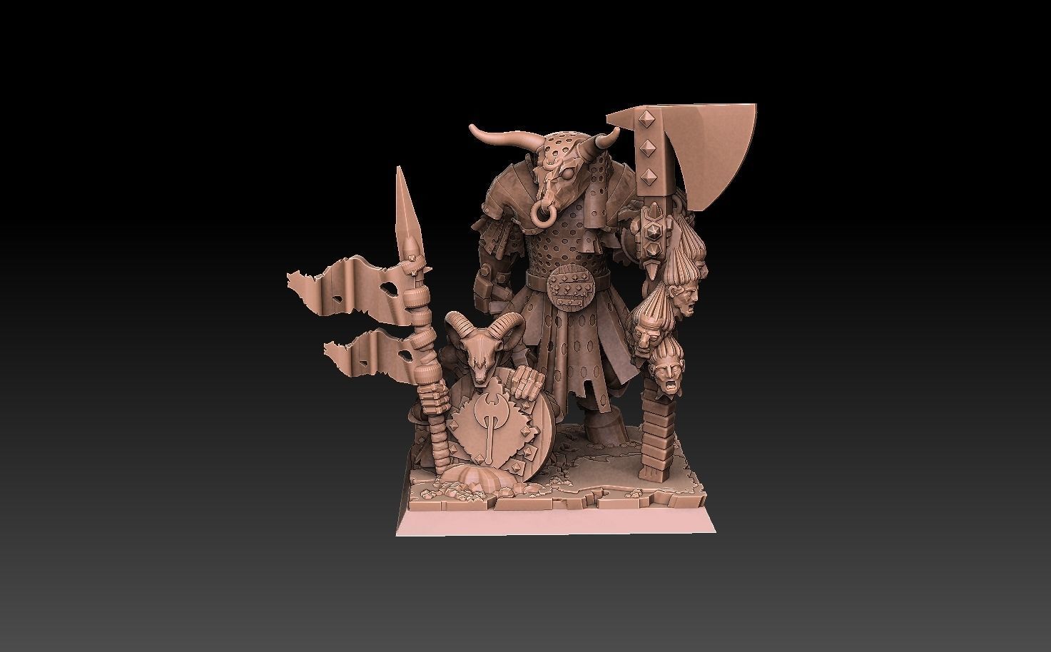 Undead Beastmen Chain Mail Axemen 3D print model_10