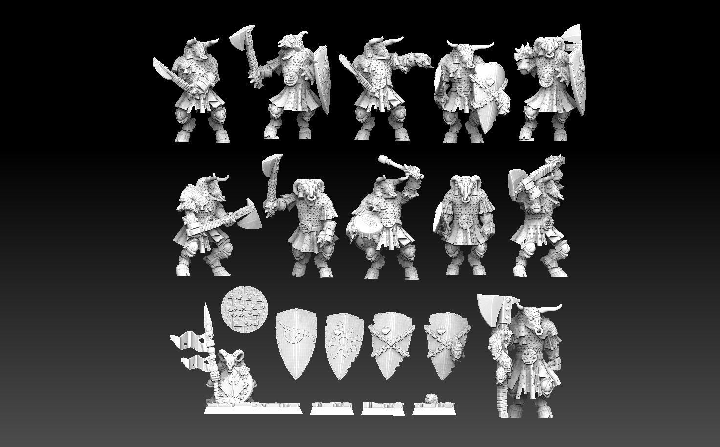 Undead Beastmen Chain Mail Axemen 3D print model_1