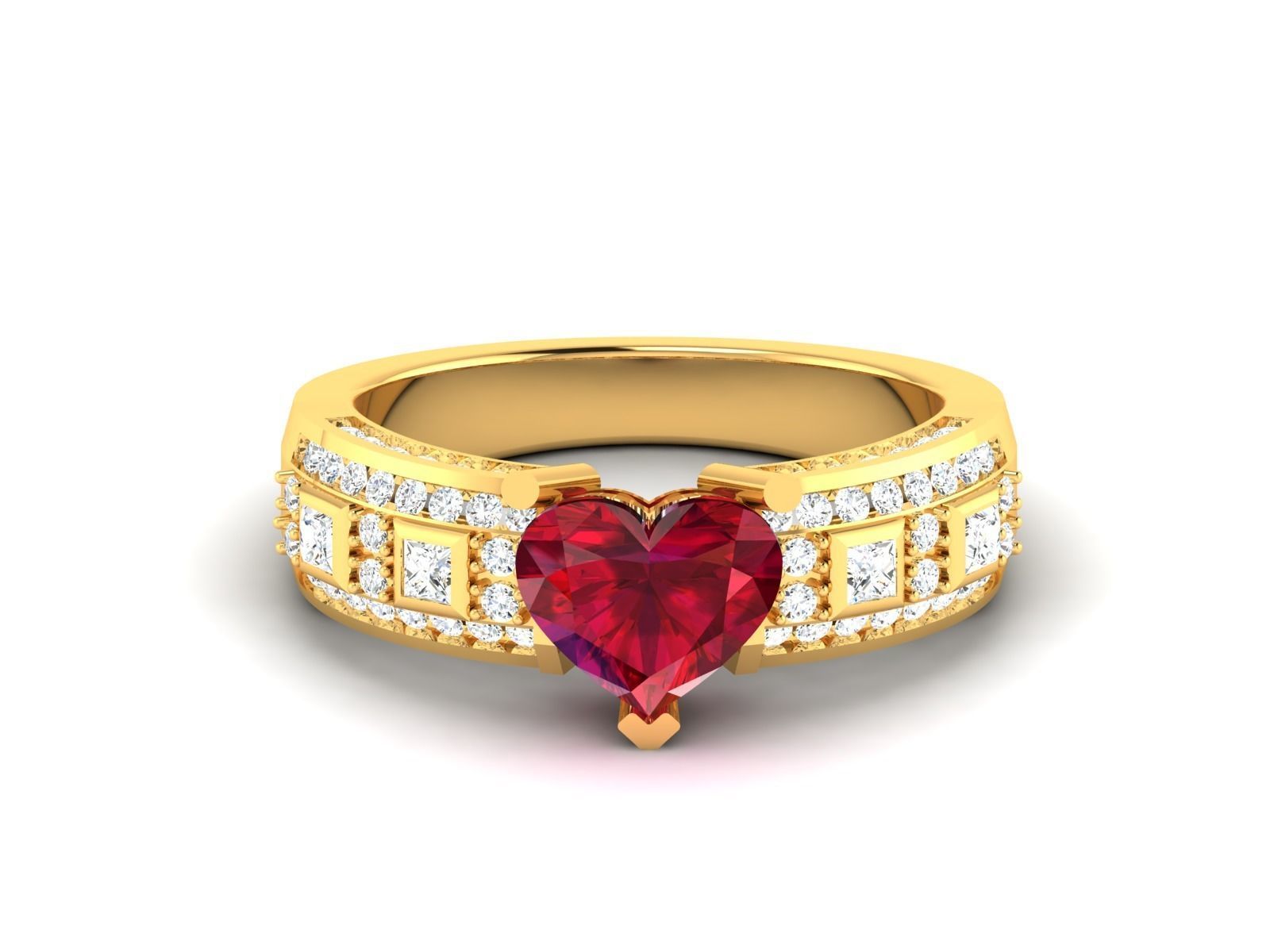 Solitaire Engagement Wedding Women Heart Rings 3D print model_8
