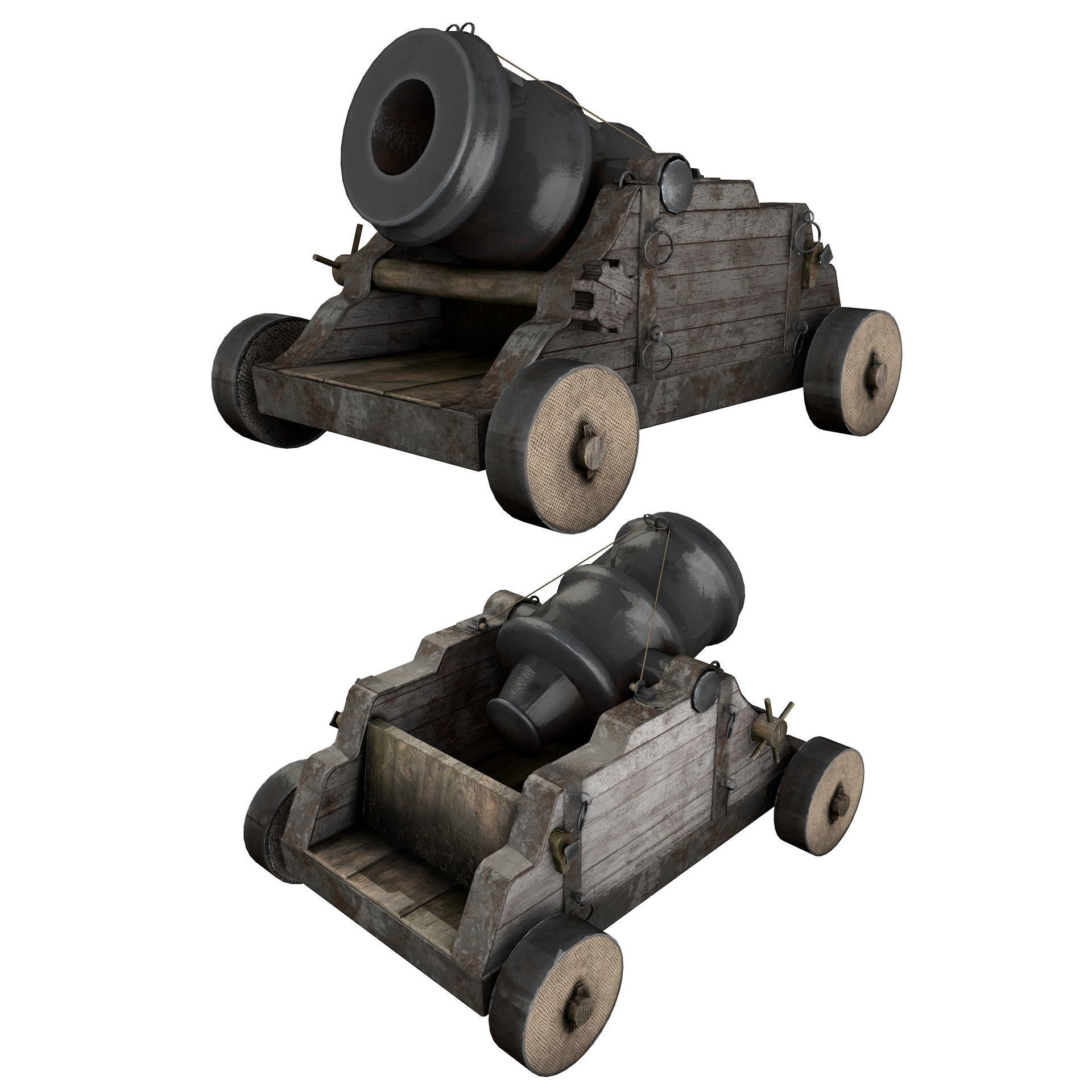 15th Century Mortar Cannon Rusty Low Poly  Low-poly 3D model_1