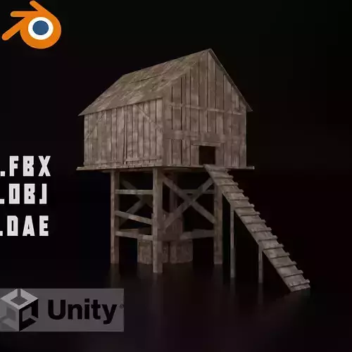 Medieval wooden chicken coop Low-poly 3D model