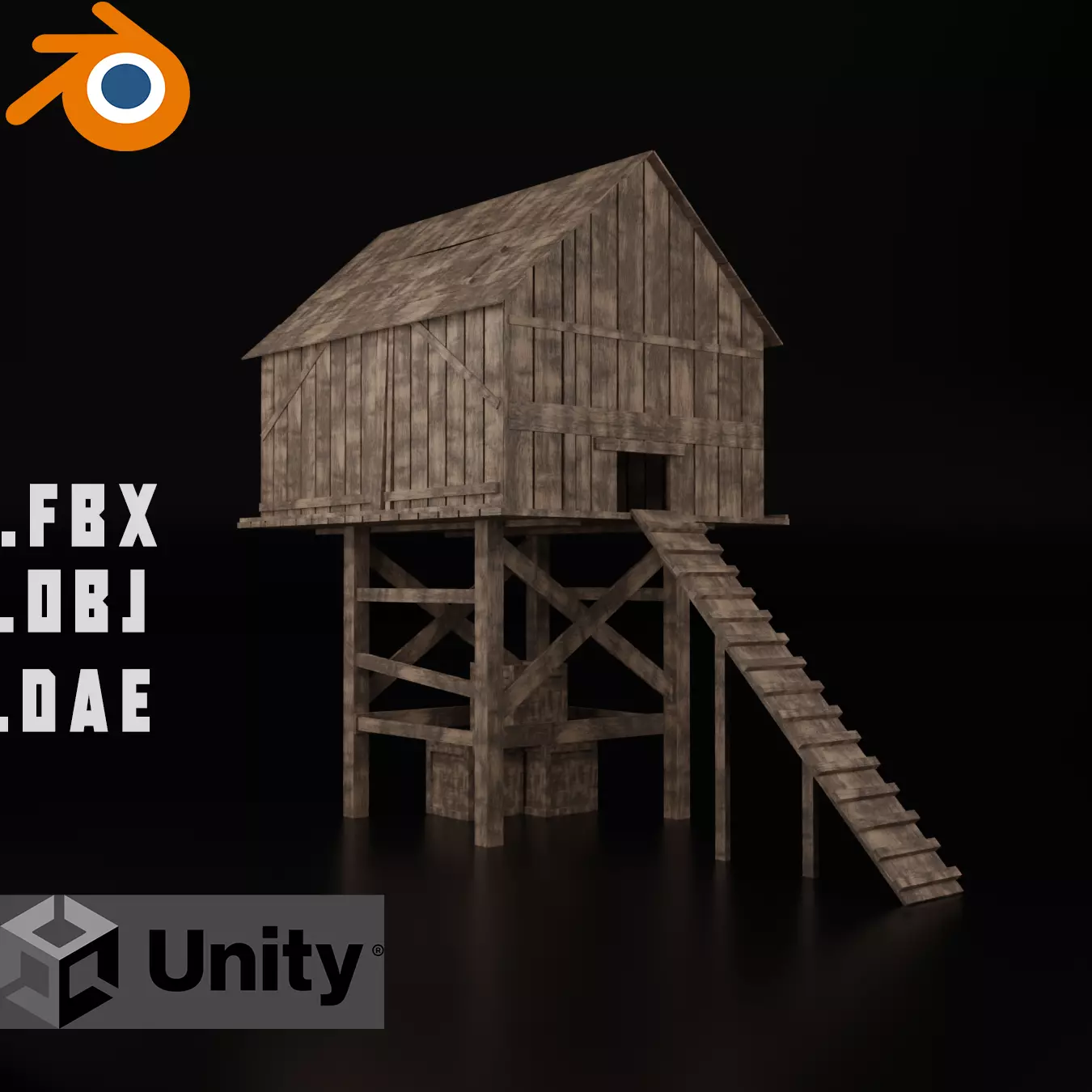 Medieval wooden chicken coop Low-poly 3D model_0