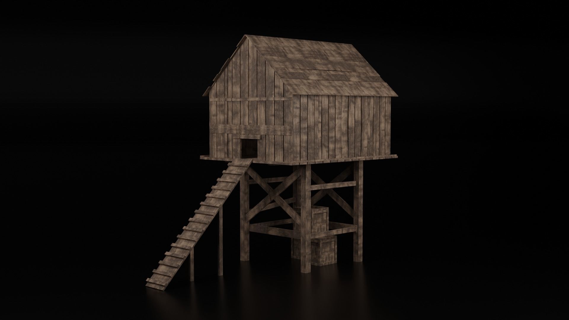 Medieval wooden chicken coop Low-poly 3D model_1