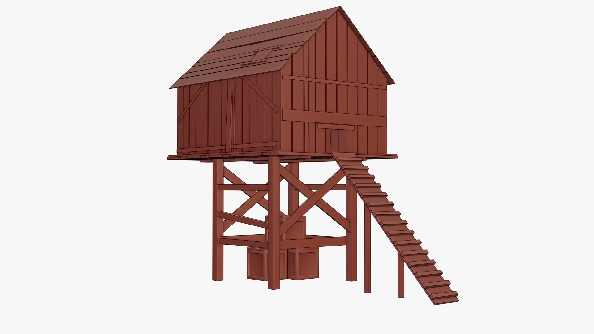 Medieval wooden chicken coop Low-poly 3D model_9