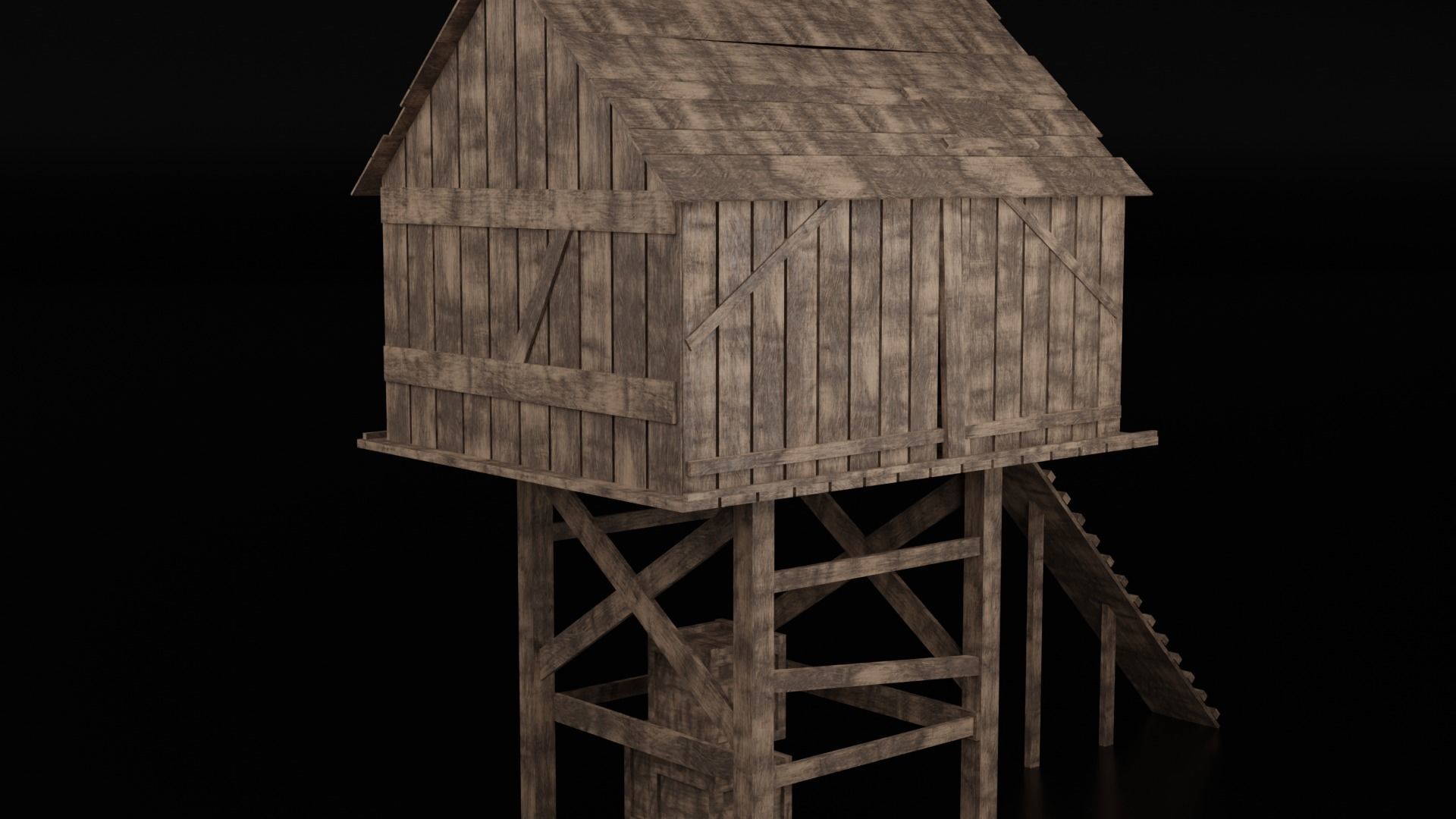 Medieval wooden chicken coop Low-poly 3D model_4