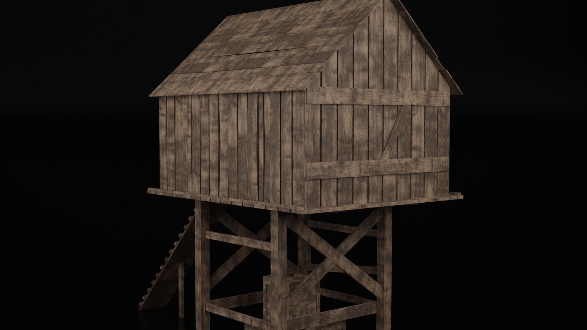 Medieval wooden chicken coop Low-poly 3D model_3