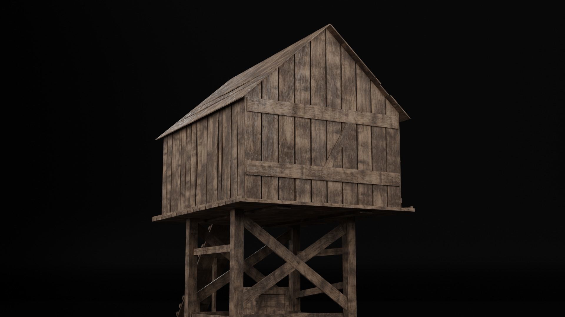 Medieval wooden chicken coop Low-poly 3D model_5