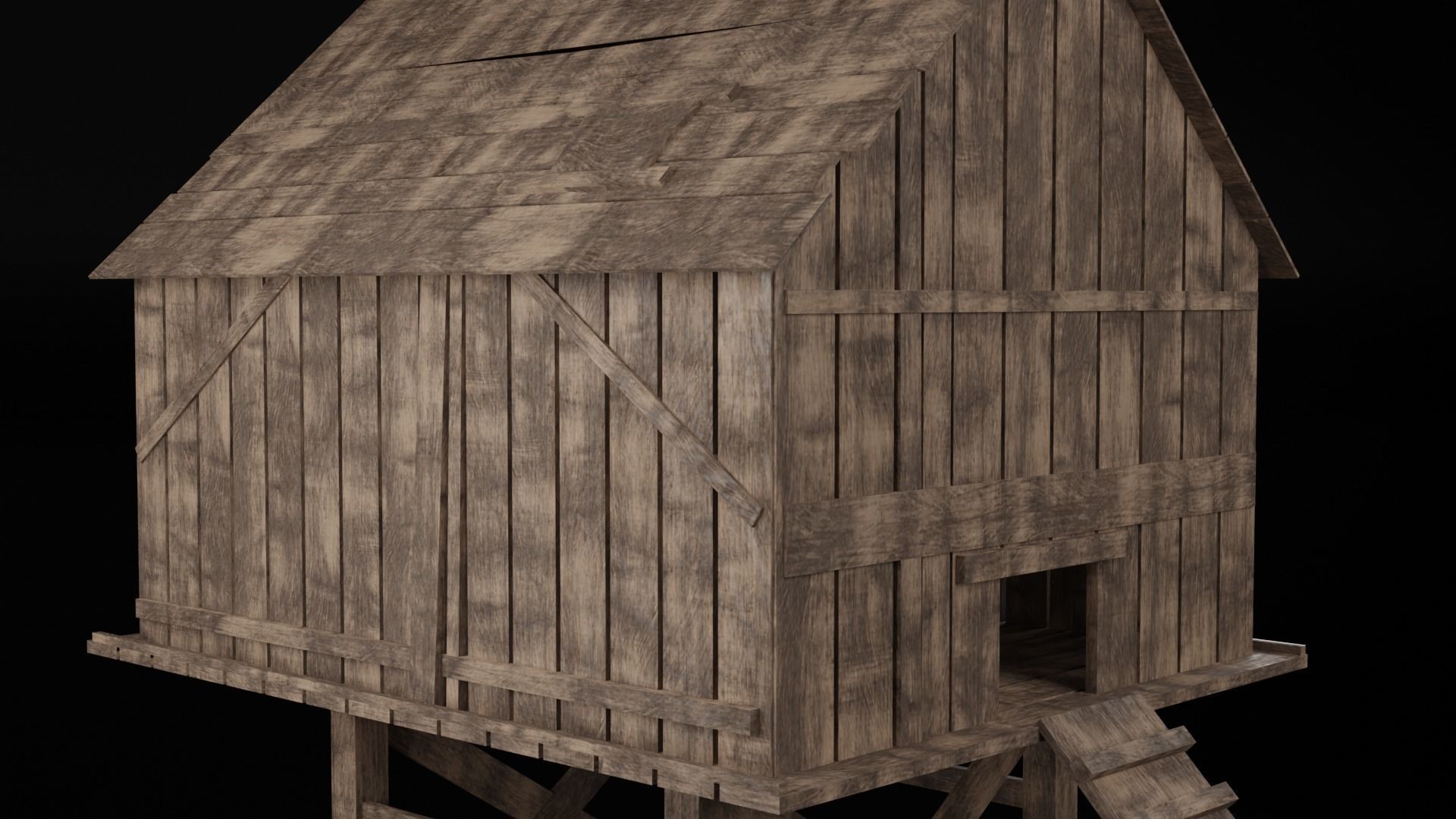 Medieval wooden chicken coop Low-poly 3D model_2