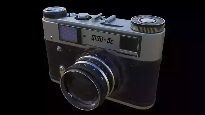 Old photocamera ZENIT FED-5C Low-poly 3D model