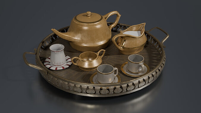 Brass Teapot Set Low-poly 3D model