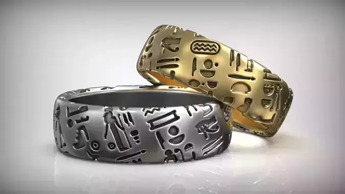 Ancient Egyptian Symbols Amulet Wedding Ring 3D print model