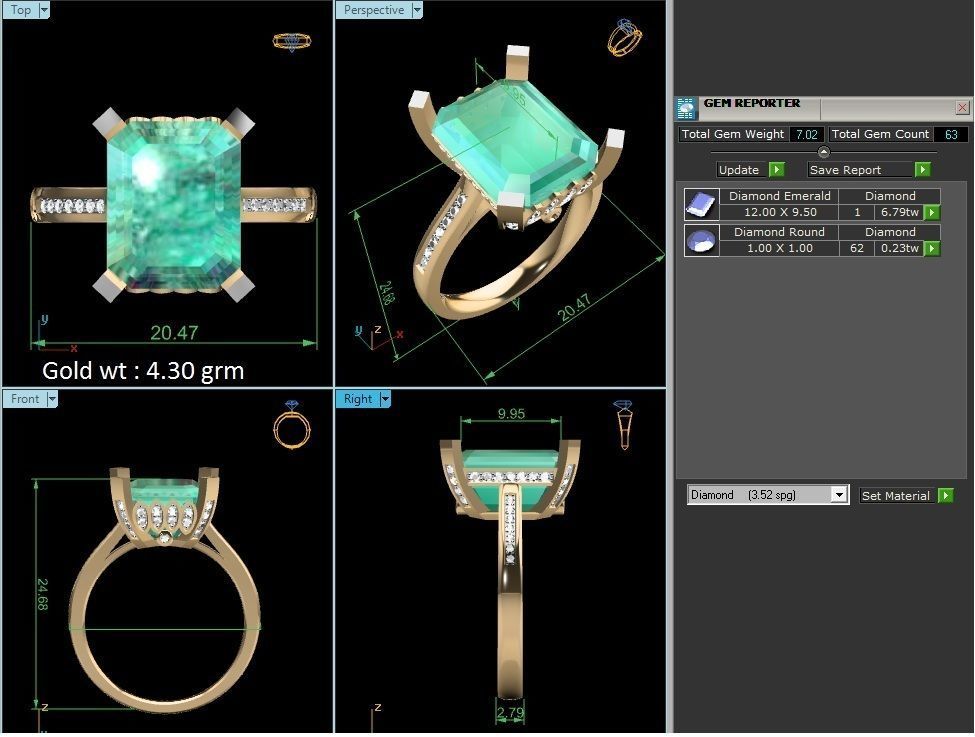 Solitaire Wedding Engagement Asscher Ring 3D print model_8