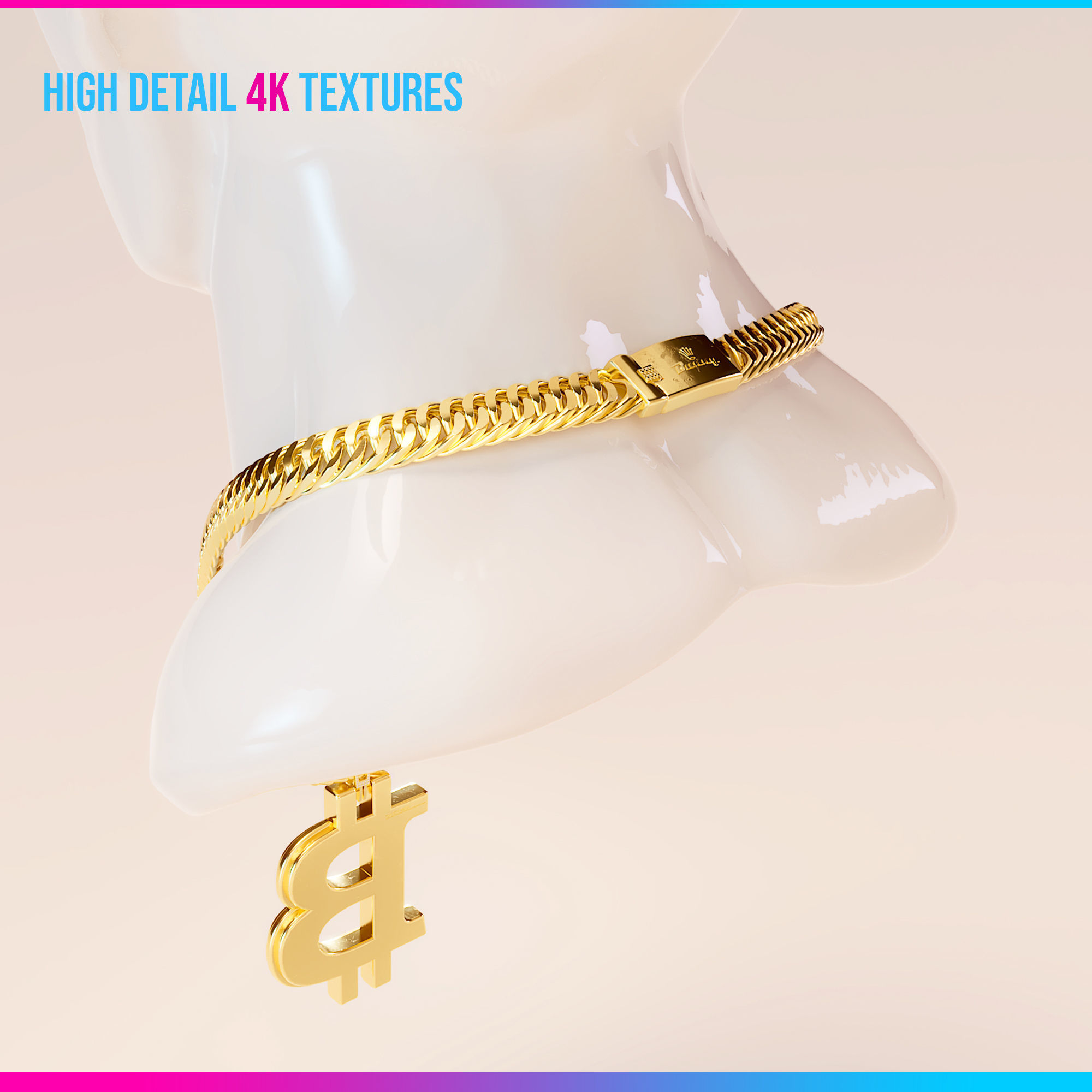GOLDEN BITCOIN NECKLACE - FITS 3D NFTs 3D model_2