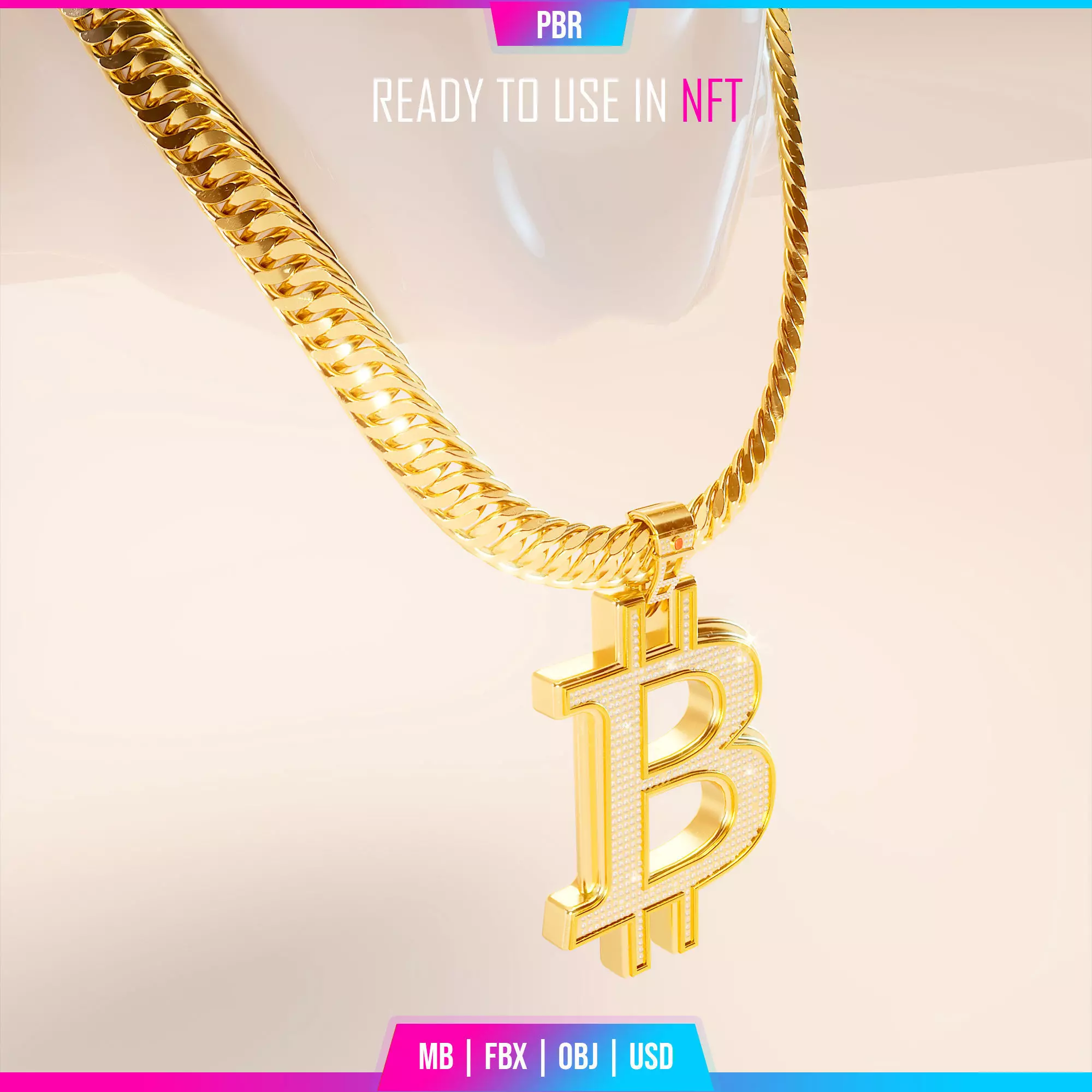 GOLDEN BITCOIN NECKLACE - FITS 3D NFTs 3D model_0