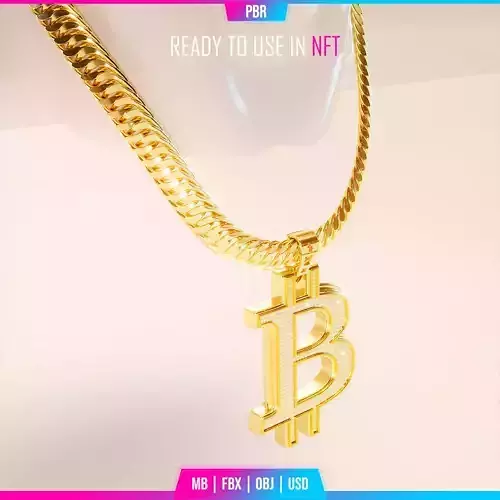 GOLDEN BITCOIN NECKLACE - FITS 3D NFTs 3D model
