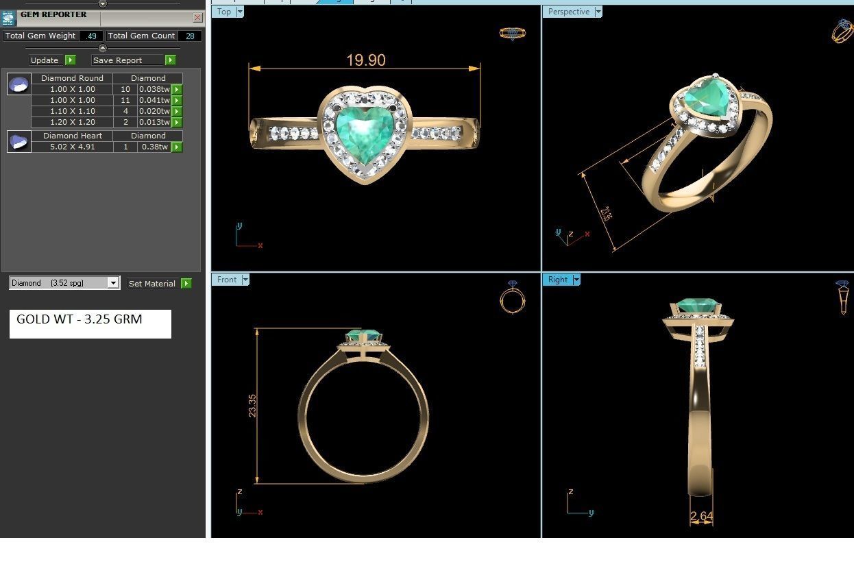 Solitaire Wedding Engagement Heart Rings 3D print model_10