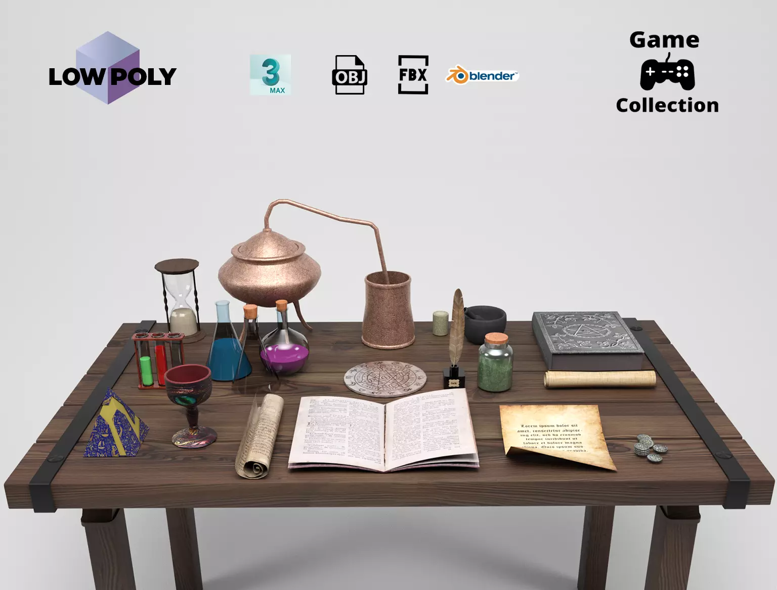 Alchemy lab props Low-poly 3D model