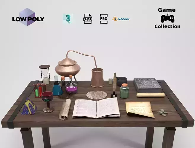 Alchemy lab props Low-poly 3D model