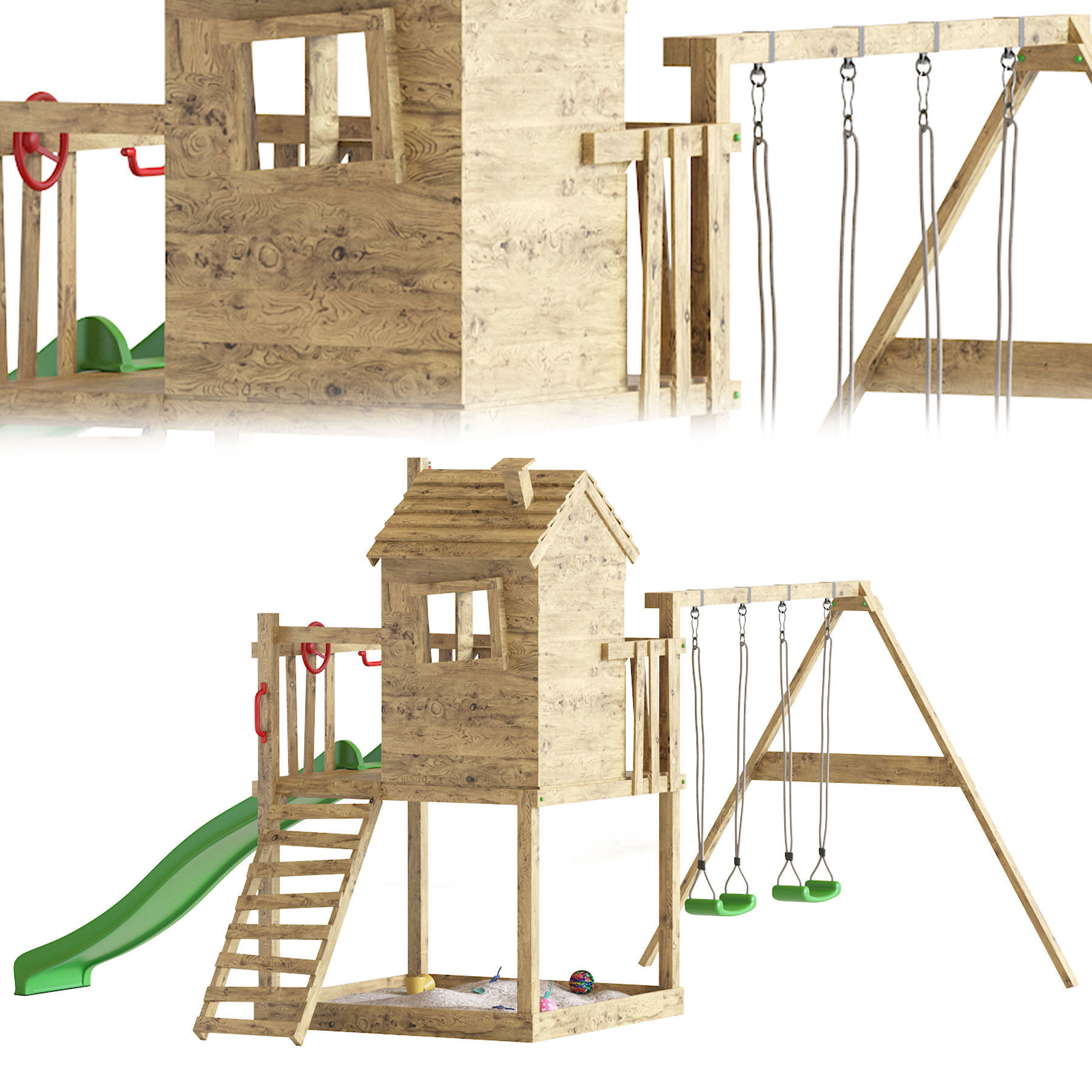 Garden Playhouse for Kids with Sandpit 3D model_3
