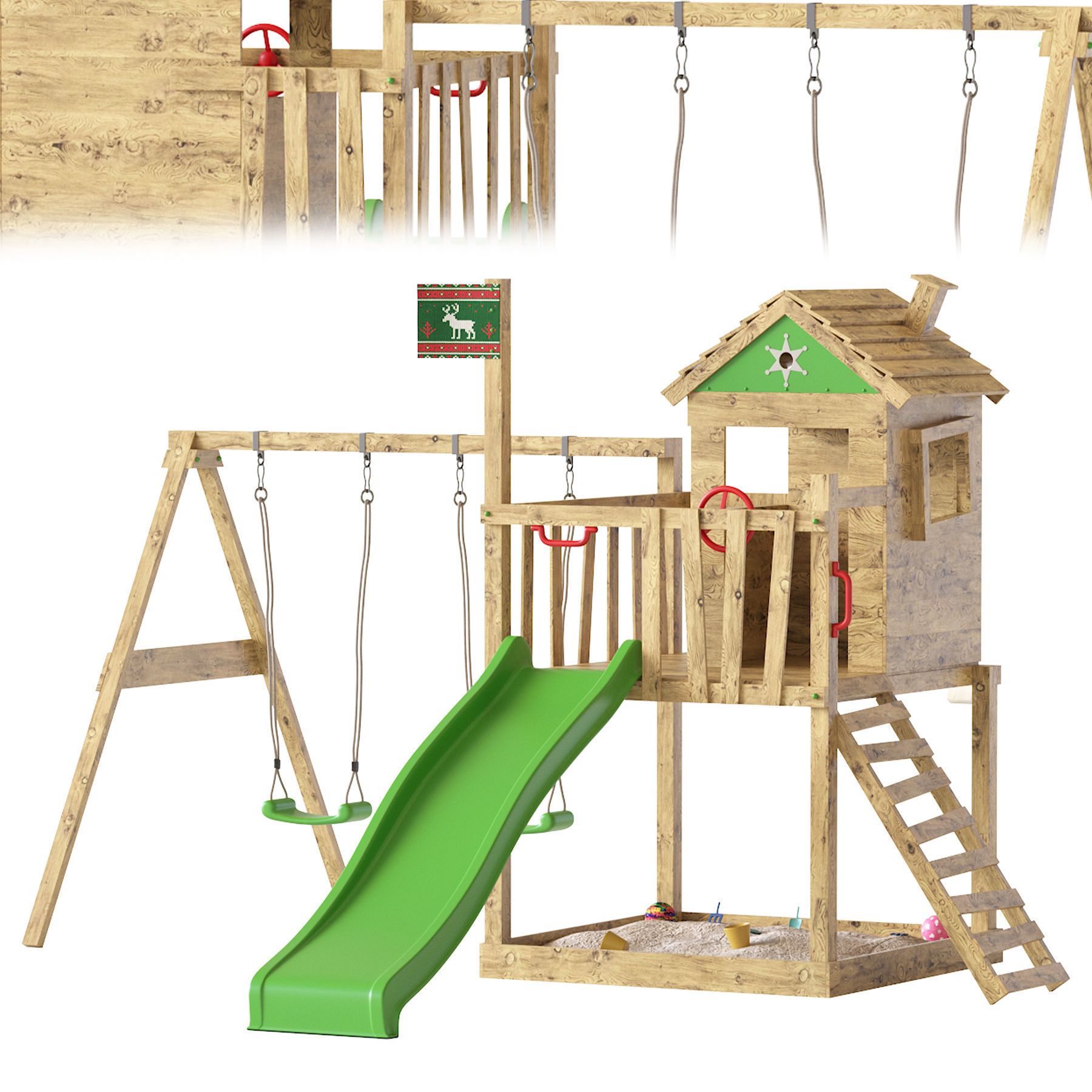 Garden Playhouse for Kids with Sandpit 3D model_1