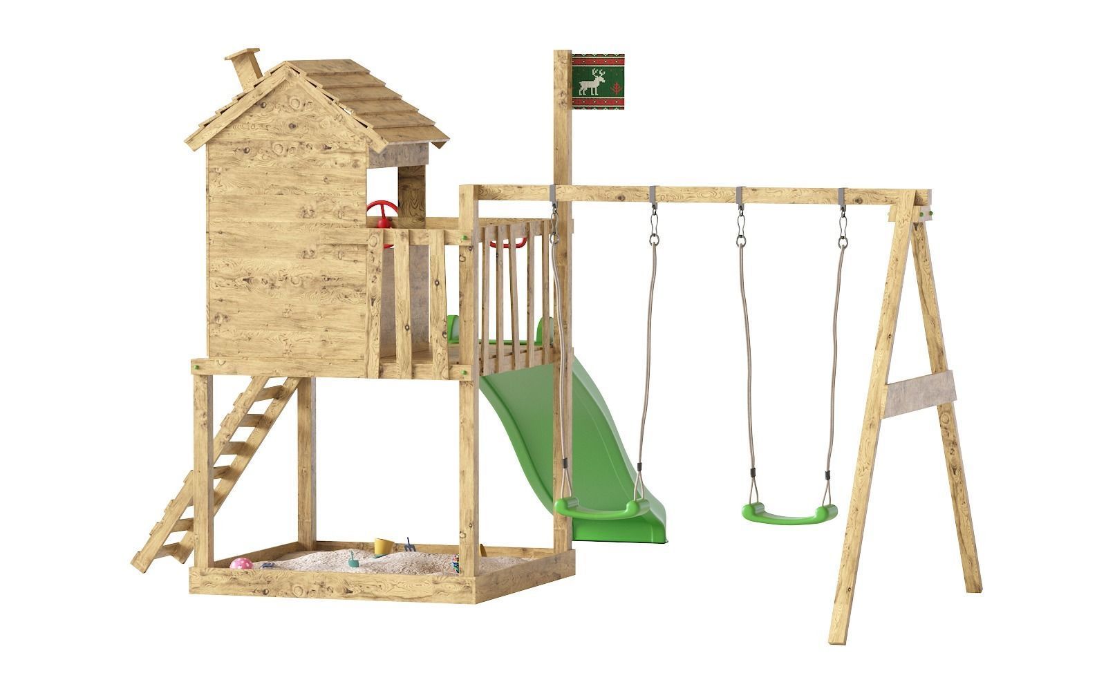 Garden Playhouse for Kids with Sandpit 3D model_7