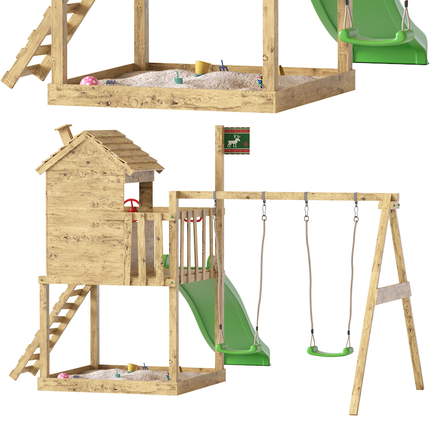 Garden Playhouse for Kids with Sandpit 3D model_2