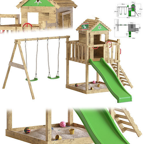 Garden Playhouse for Kids with Sandpit 3D model