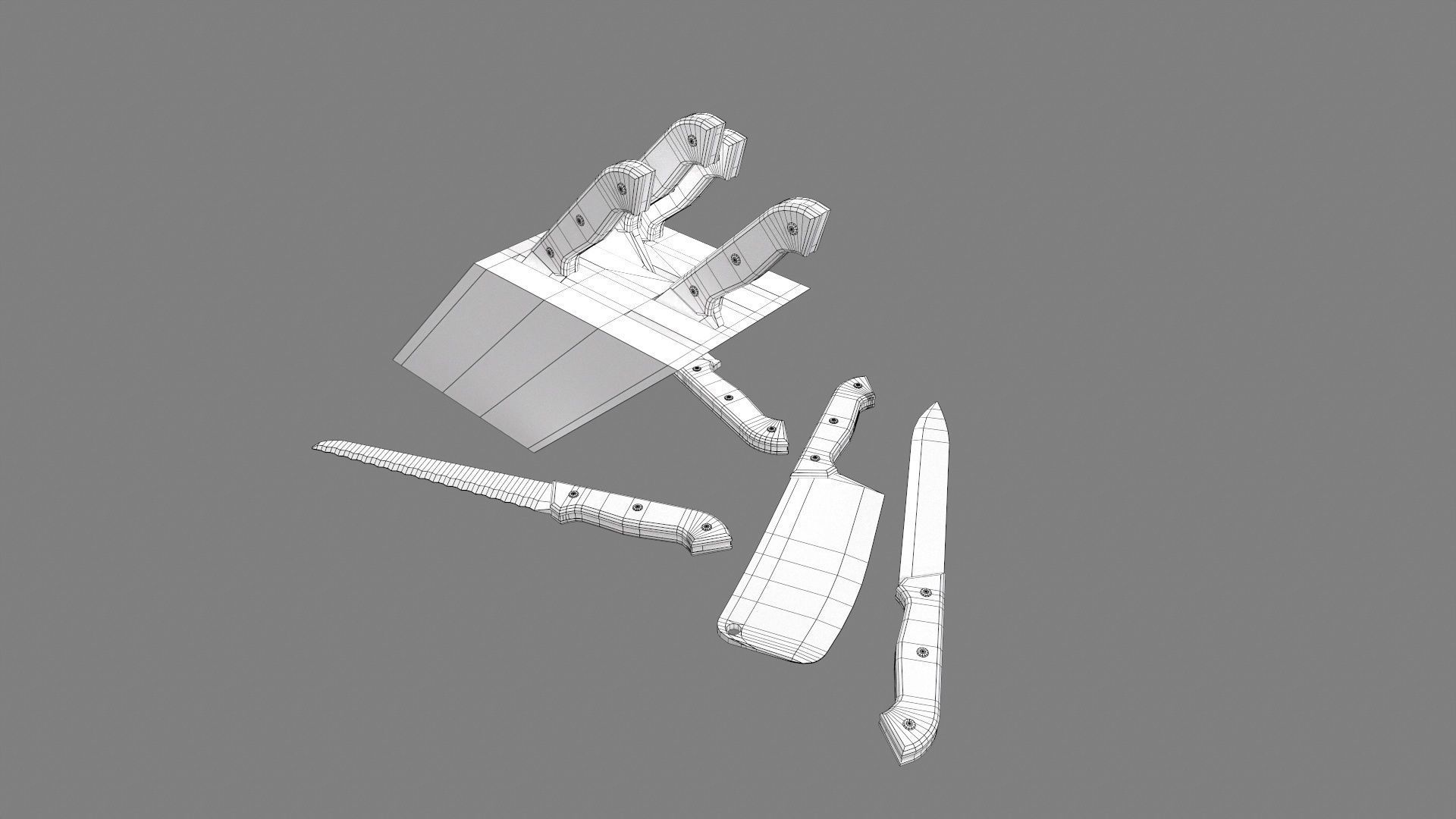 Wood Handle Knife Set Low-poly 3D model_2