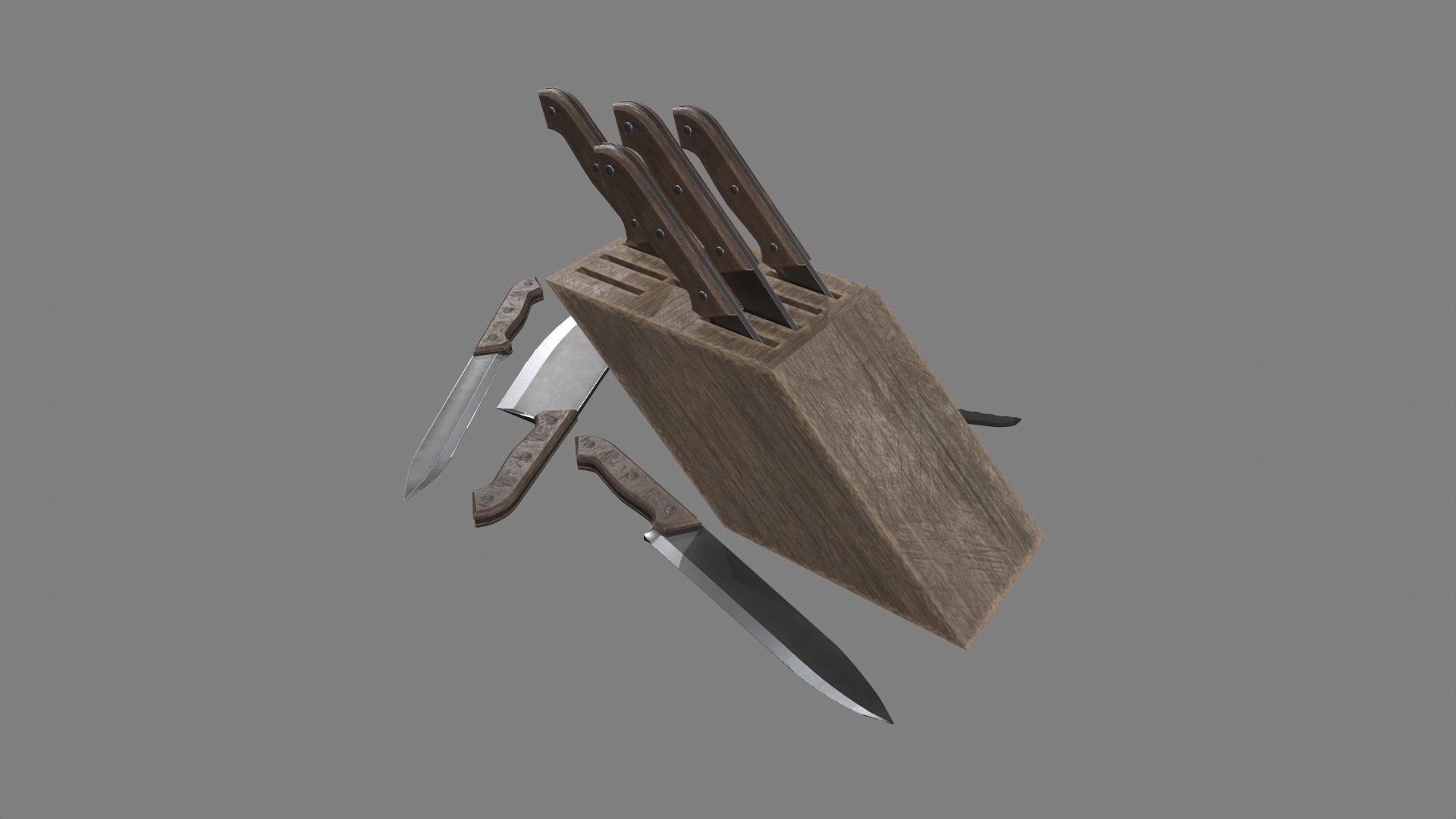 Wood Handle Knife Set Low-poly 3D model_5