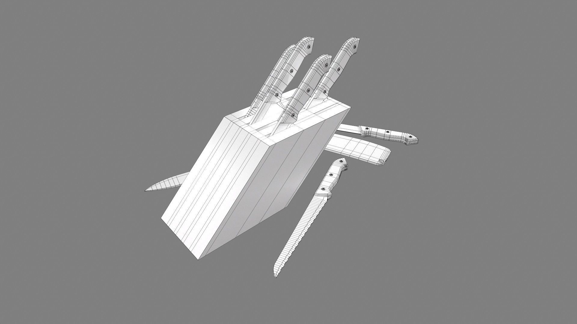 Wood Handle Knife Set Low-poly 3D model_8