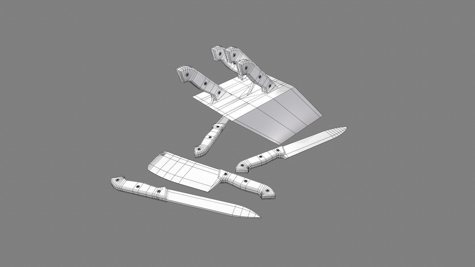 Wood Handle Knife Set Low-poly 3D model_4