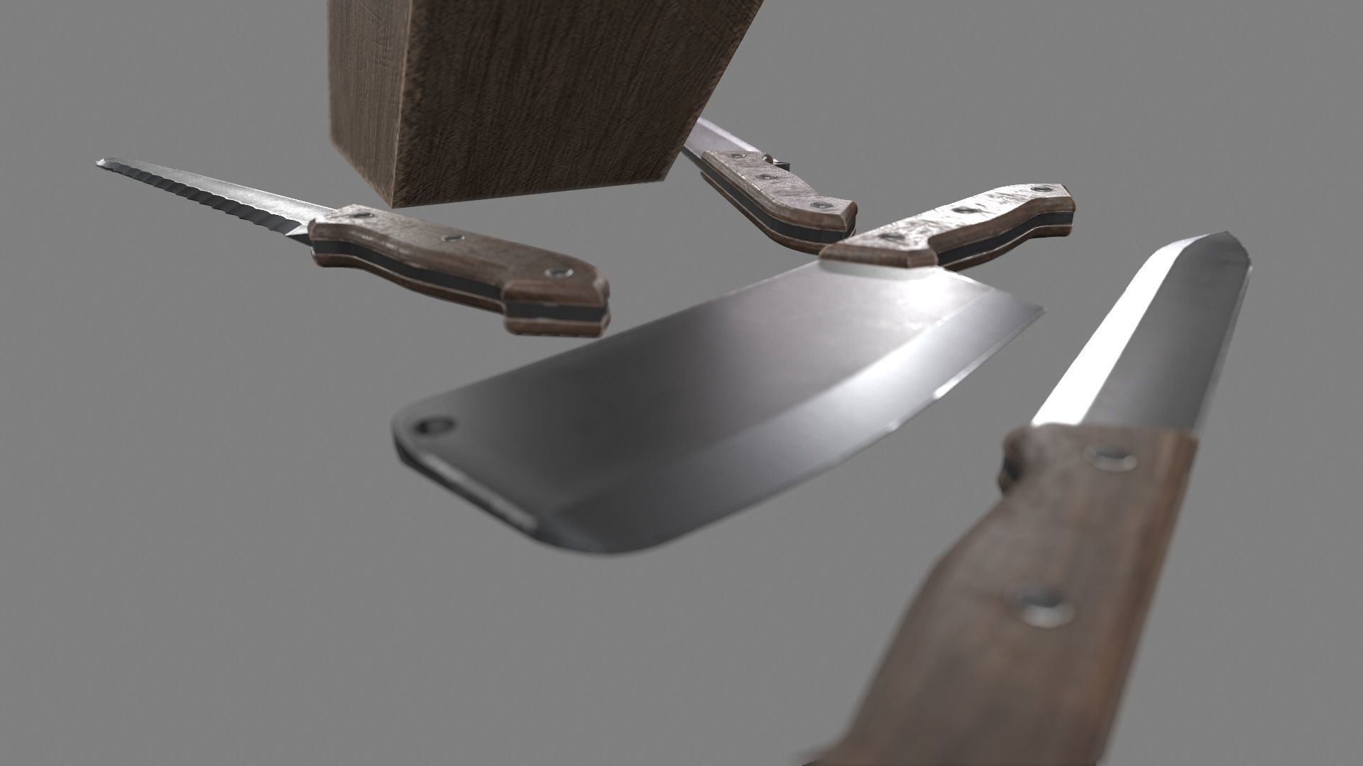 Wood Handle Knife Set Low-poly 3D model_9