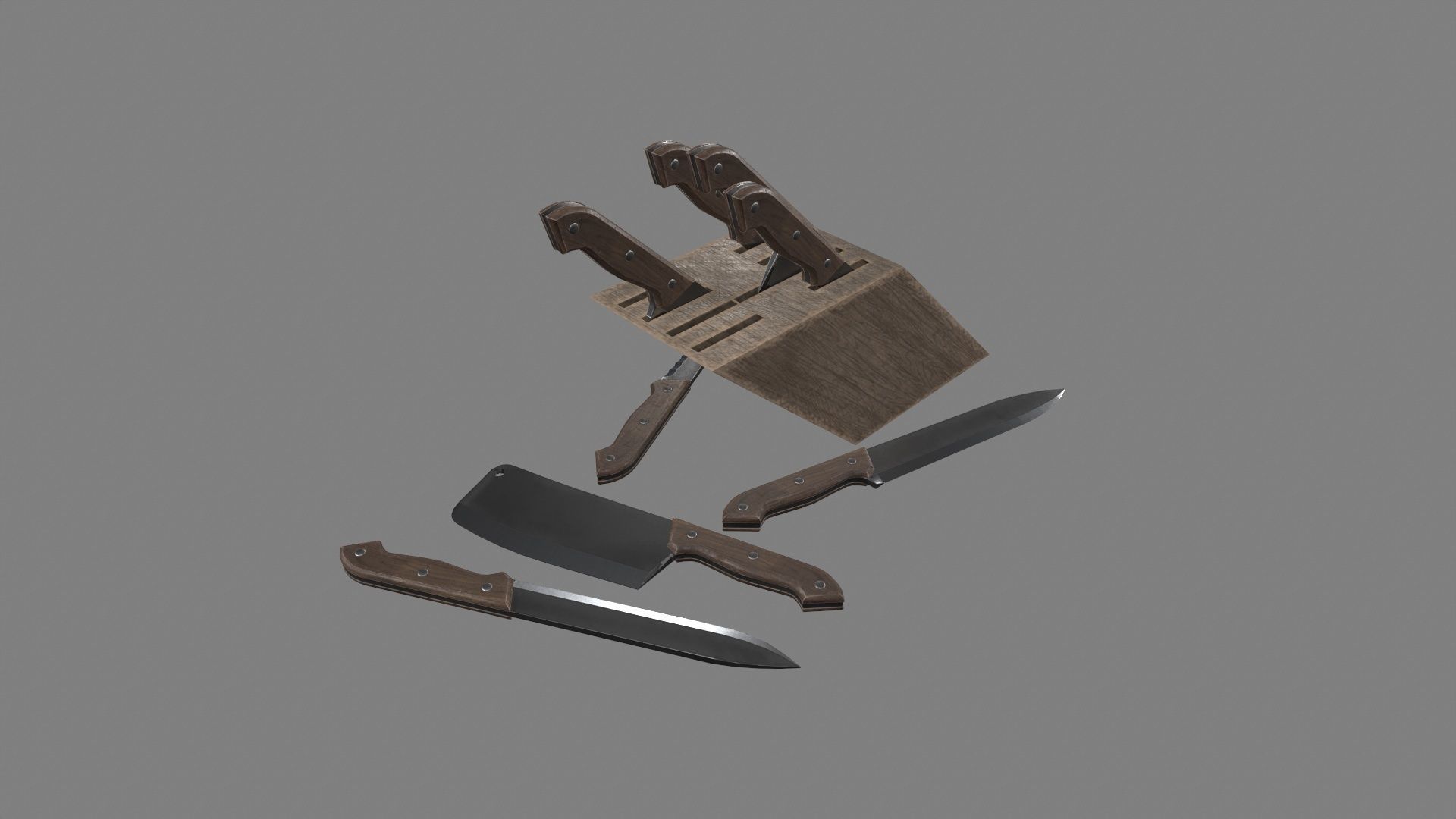 Wood Handle Knife Set Low-poly 3D model_3