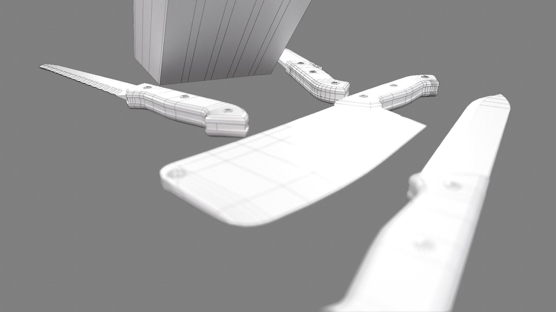 Wood Handle Knife Set Low-poly 3D model_10