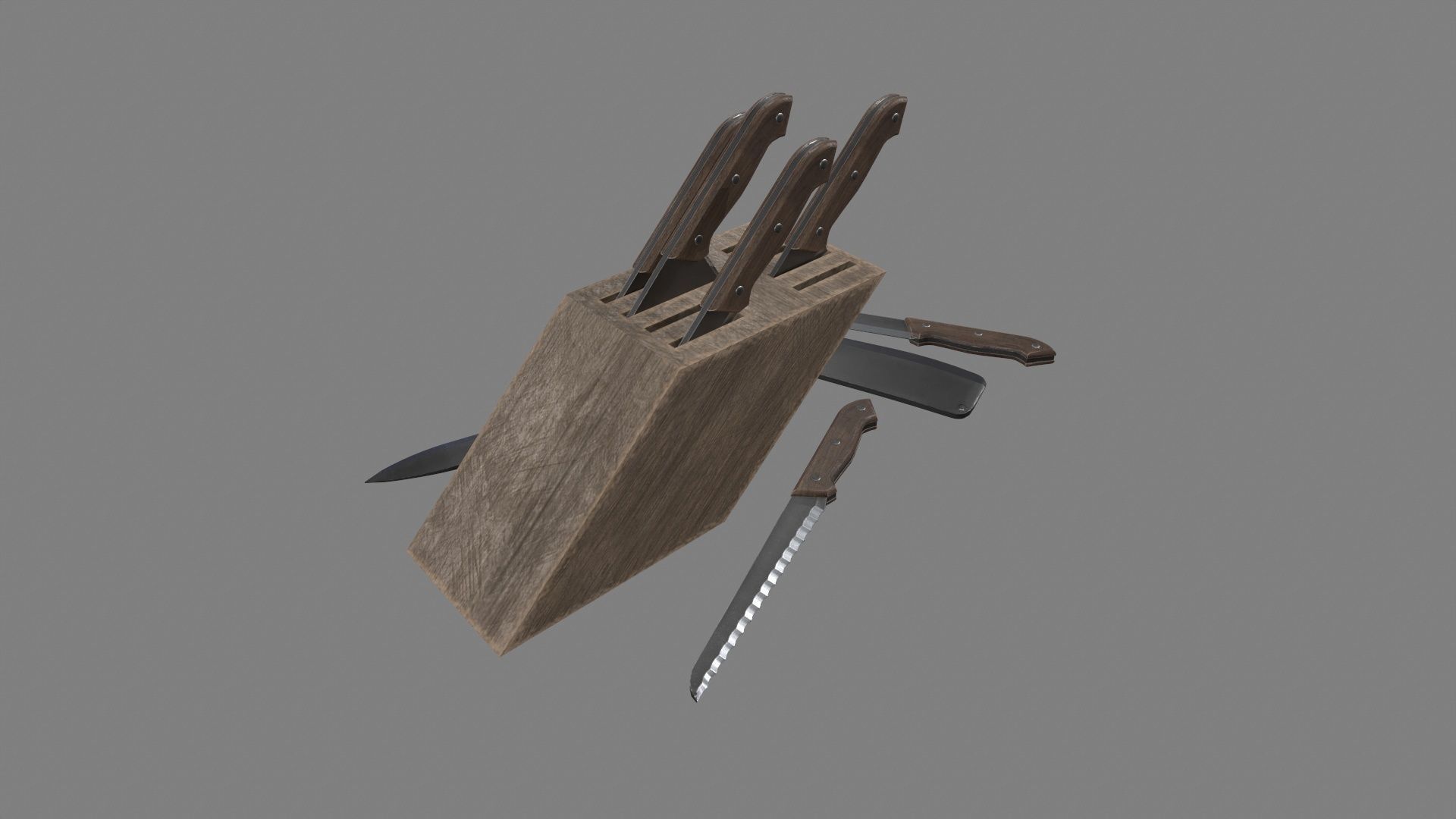 Wood Handle Knife Set Low-poly 3D model_7