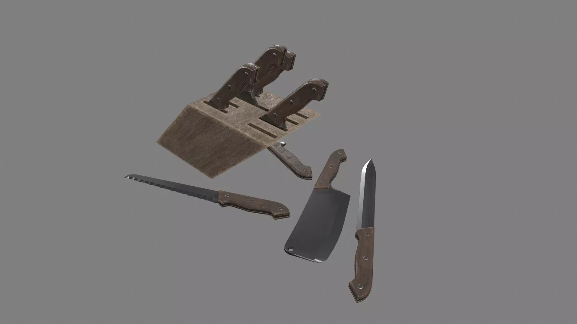 Wood Handle Knife Set Low-poly 3D model_0