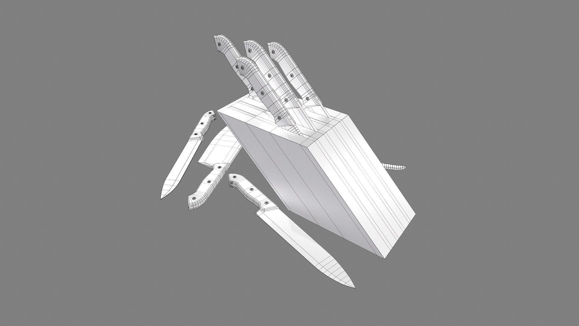Wood Handle Knife Set Low-poly 3D model_6