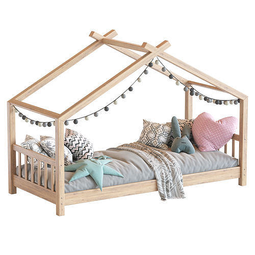 Children bed wood house 3D model