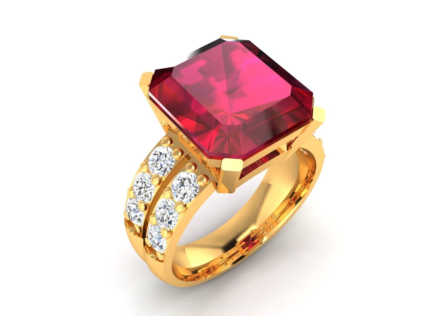 Solitaire Wedding Engagement Asscher Ring 3D print model_6