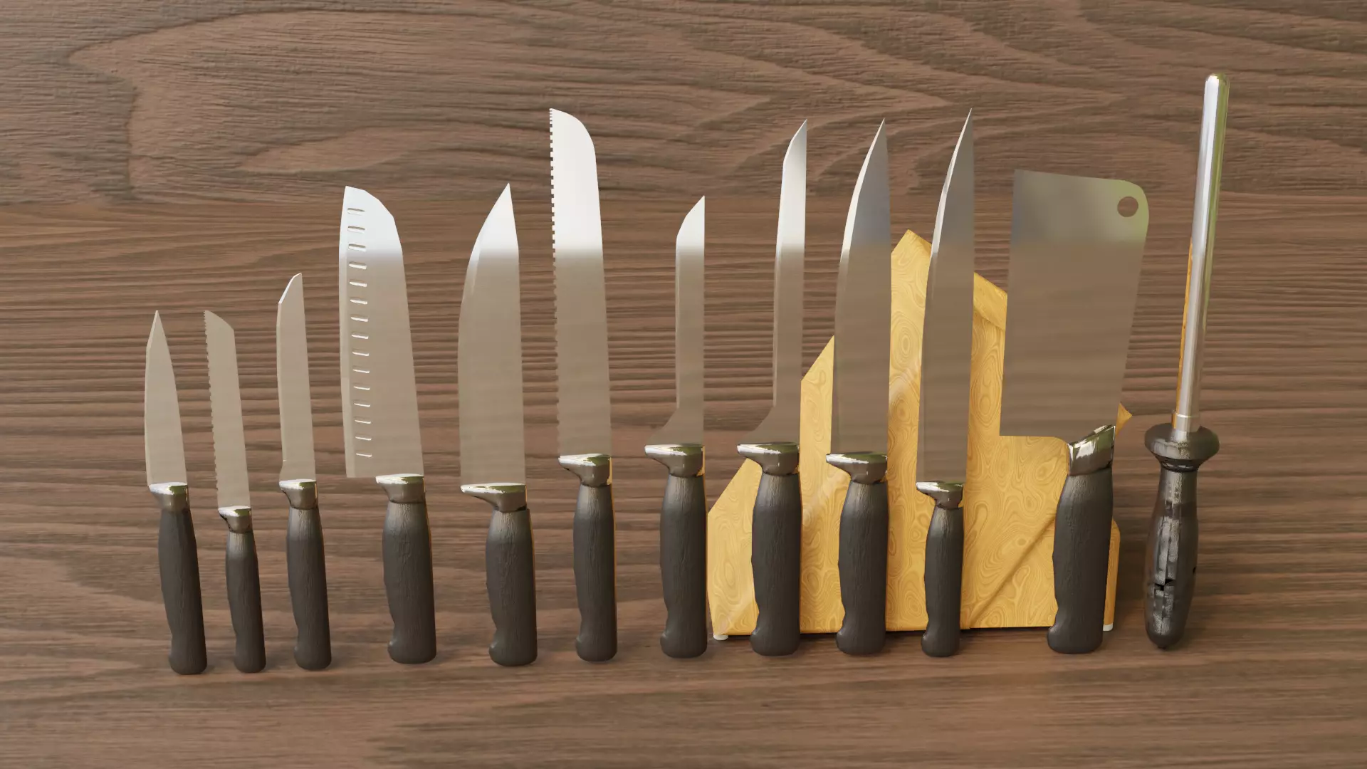 kitchen knives collection 3D model_0