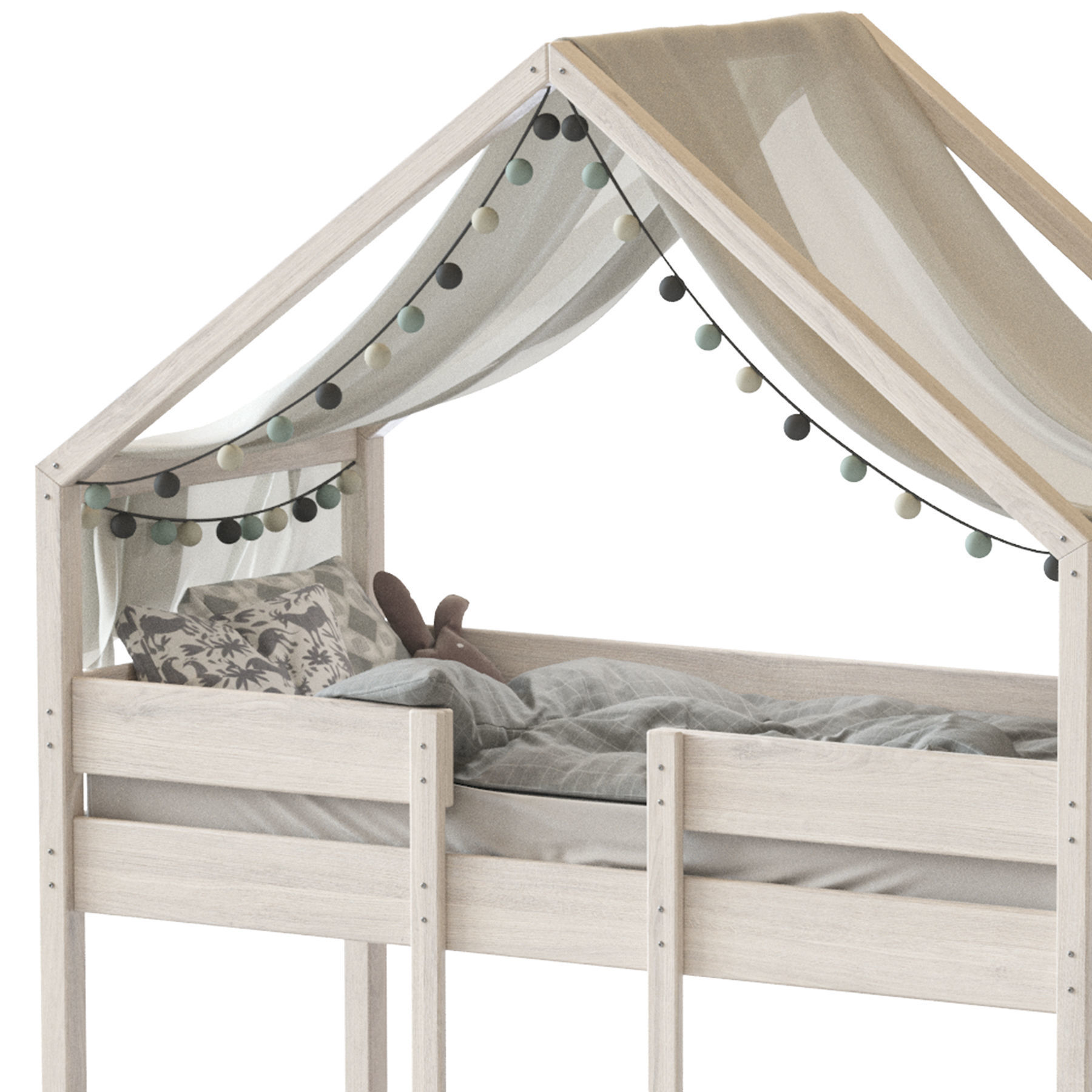 Sofie Bunk Bed House Cabin in White 3D model_5