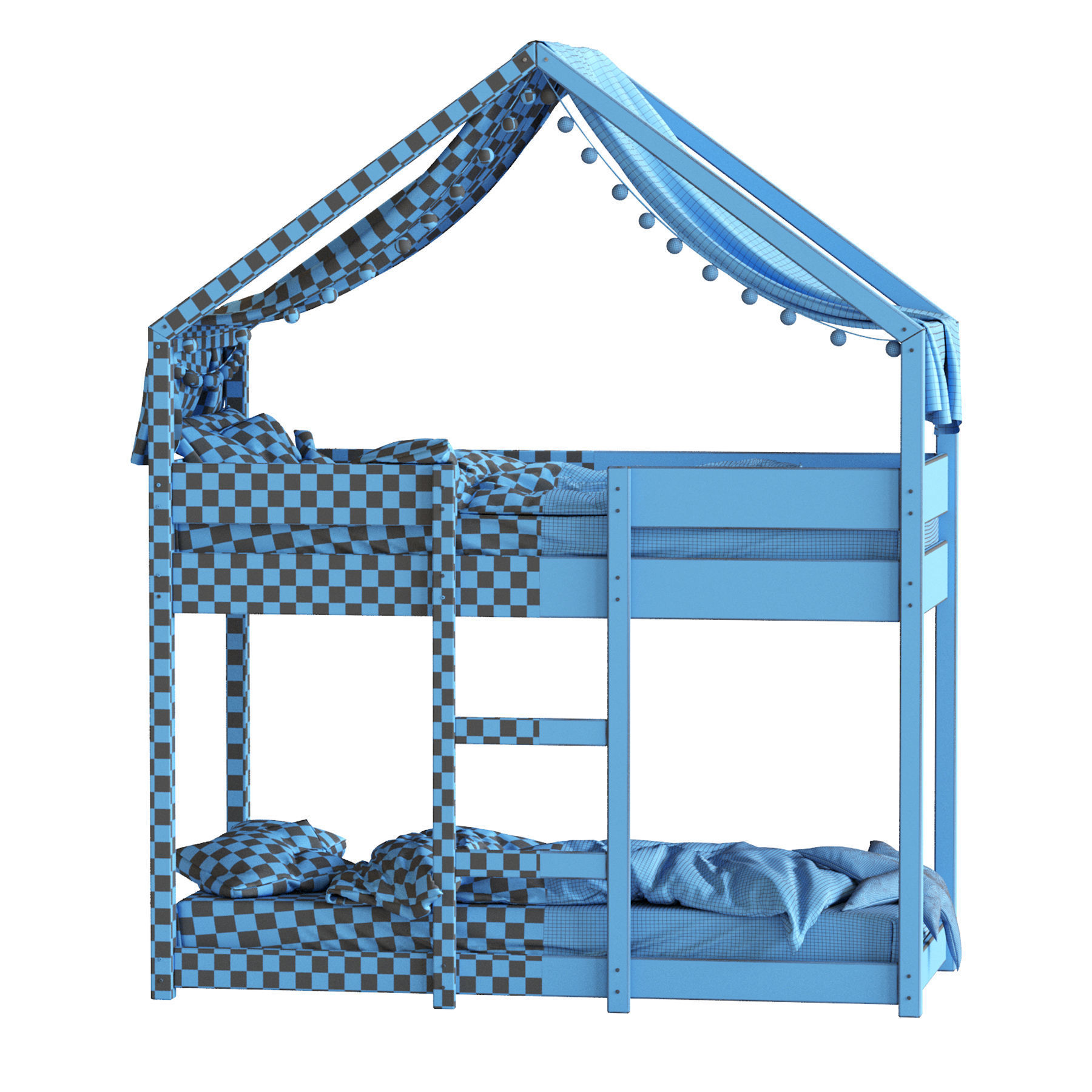 Sofie Bunk Bed House Cabin in White 3D model_4