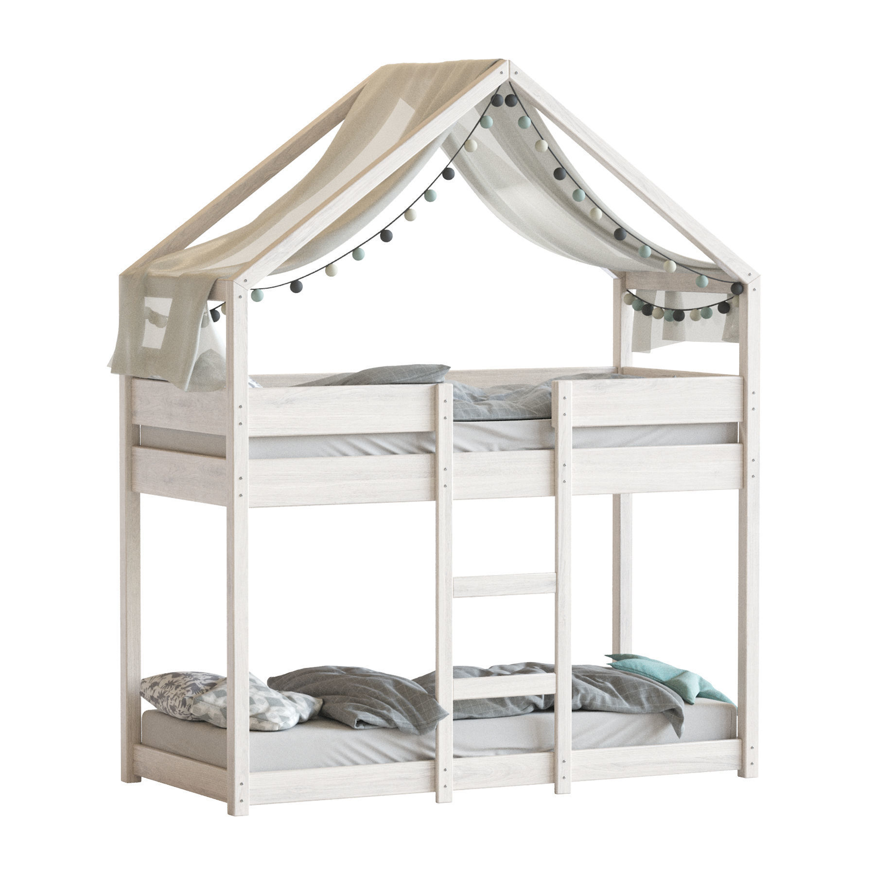 Sofie Bunk Bed House Cabin in White 3D model_1