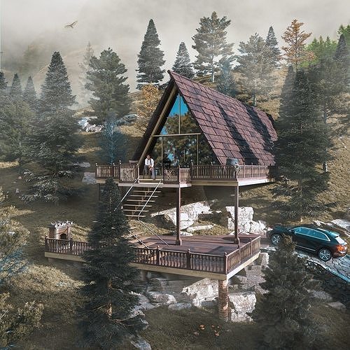 Modern Mountain House Landscape Design Realistic Render - 2022 3D model