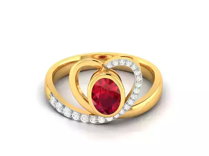 Solitaire Engagement Oval Stone Heart Ring 3D print model