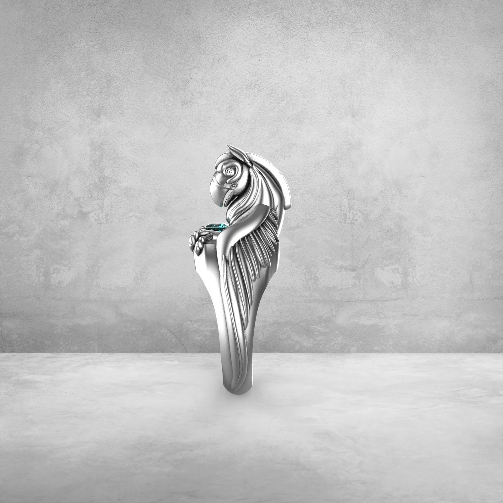 griffin 2 gold lion ring with ruby stones 3D print model_1